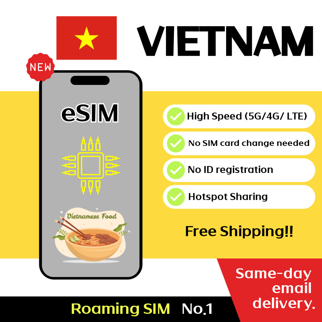 Vietnam Travel eSIM - 3 to 10Days - 1GB/Day , 1.5GB/Day , 6GB/Day , Unlimited