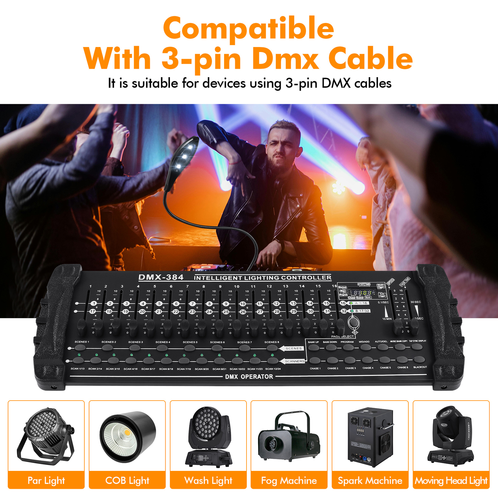DMX 512 Operator 384CH DJ Light Stage Performance Controller Console W/ Lamp