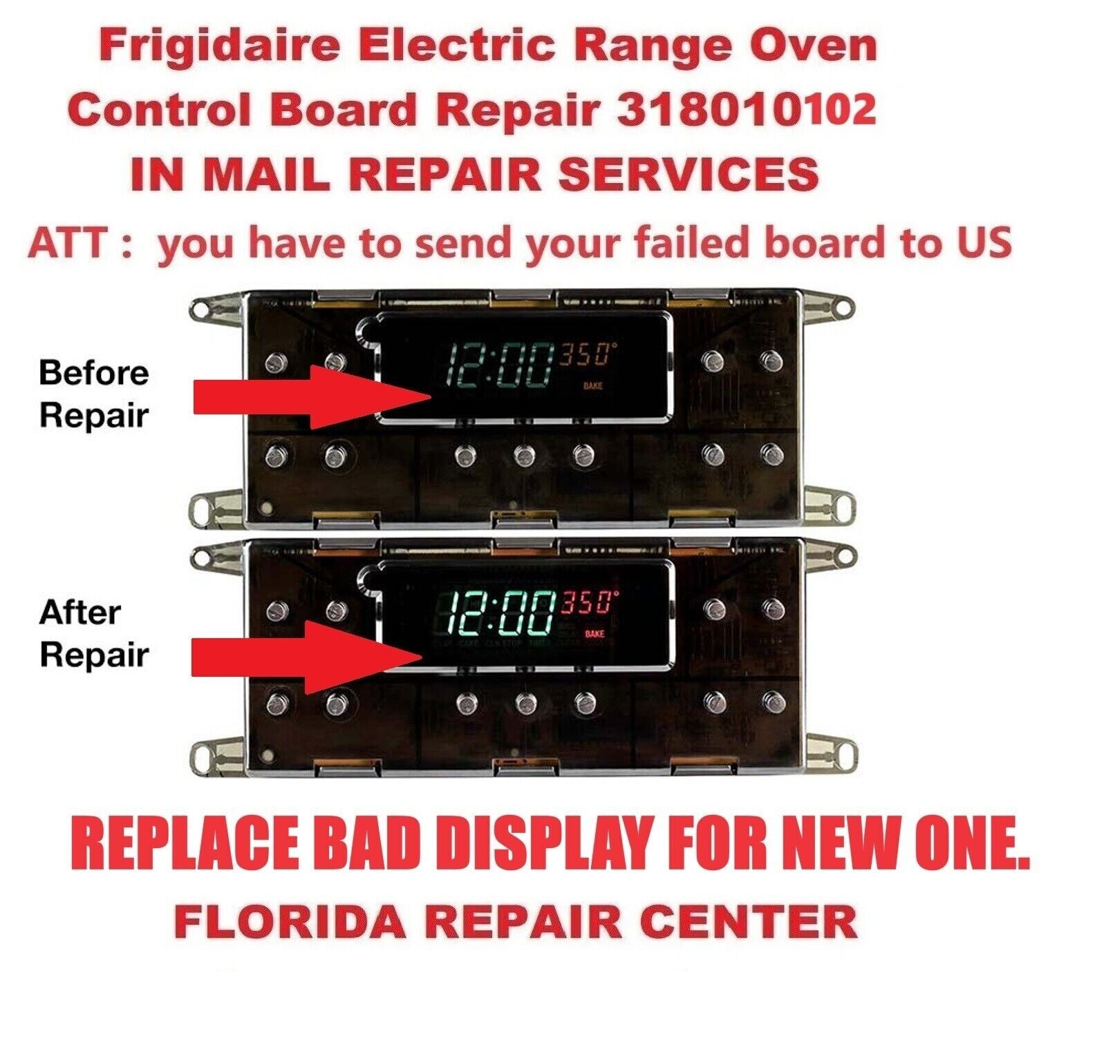Frigidaire Kenmore Oven Control Board 318010102 "DISPLAY REPLACEMENTS"