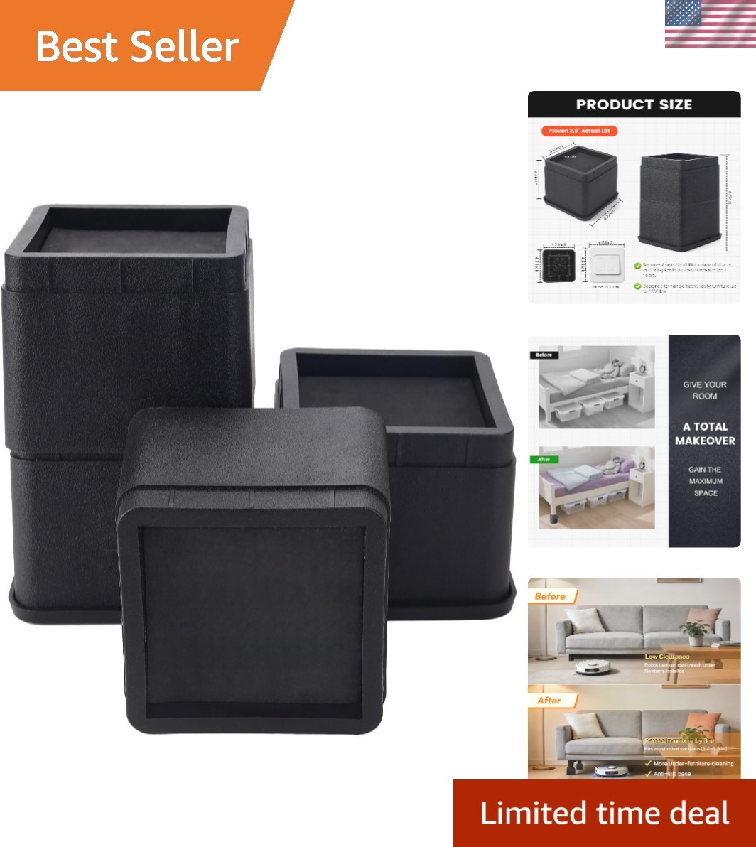 Adjustable Bed Risers 3 or 6 Inch - Heavy Duty Furniture Lifter Set of 4, Sup...