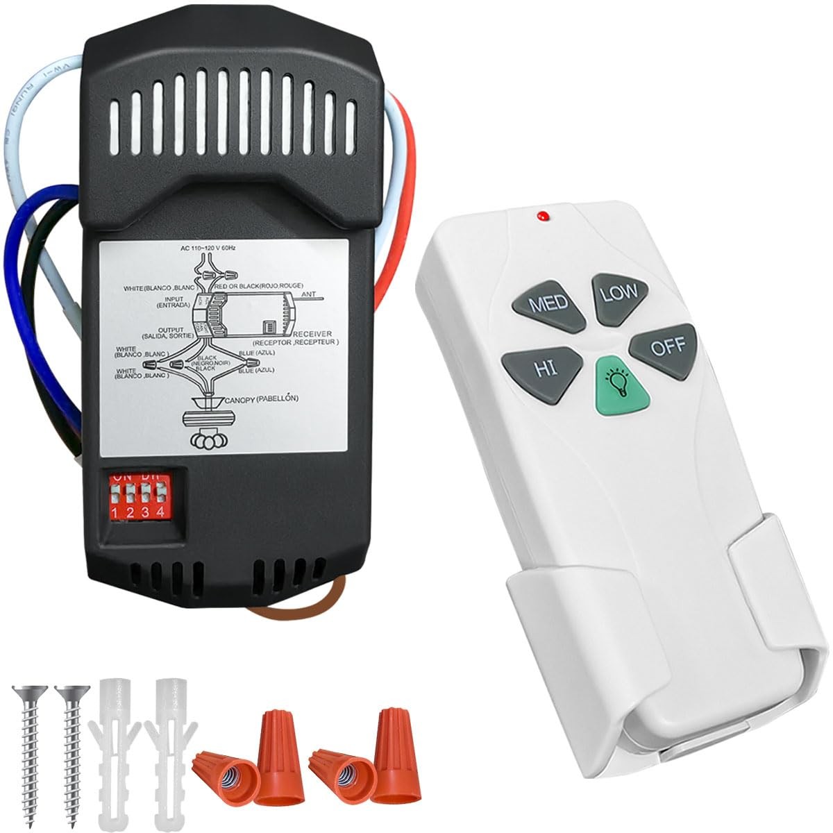 Universal Ceiling Fan Remote Control Kits with Light Dimmer 3 Speed FAN28R Recei