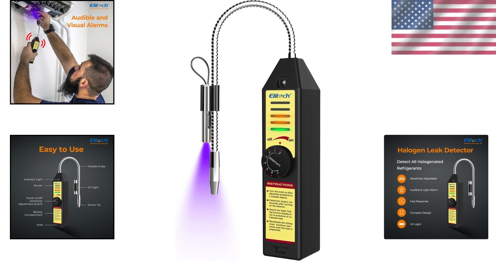 Professional Halogen Refrigerant Leak Detector - Quick Response & Visual Alerts