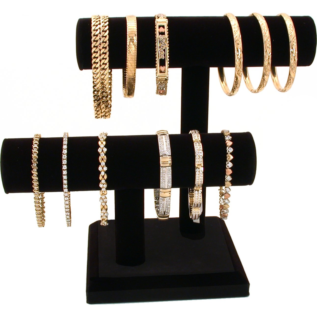 2 Tier Black T-Bar Bracelet Watch Jewelry Stand Display