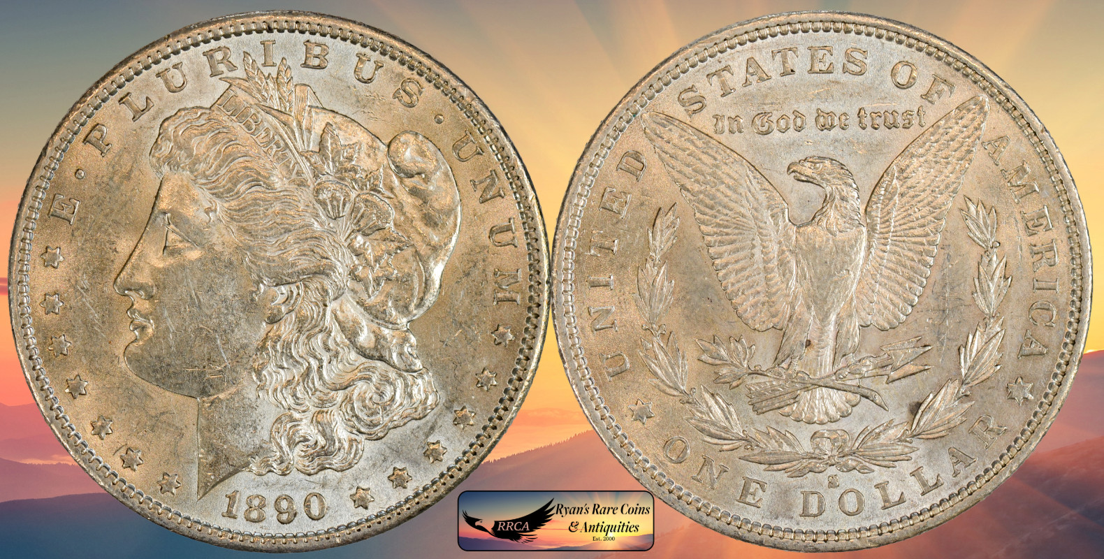 1890 S Morgan Silver Dollar, Almost Uncirculated+ Condition, Silver, C8606