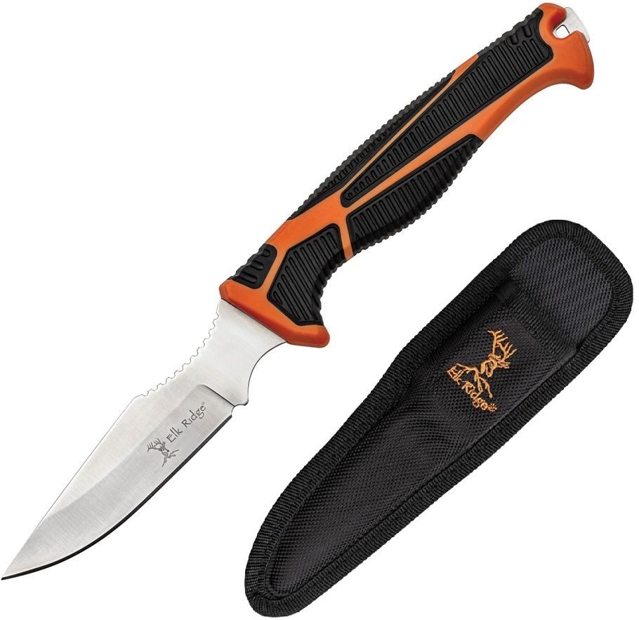 Elk Ridge Fixed Knife 4" Full Tang 8Cr13MoV Steel Blade Nylon/Rubber Handle