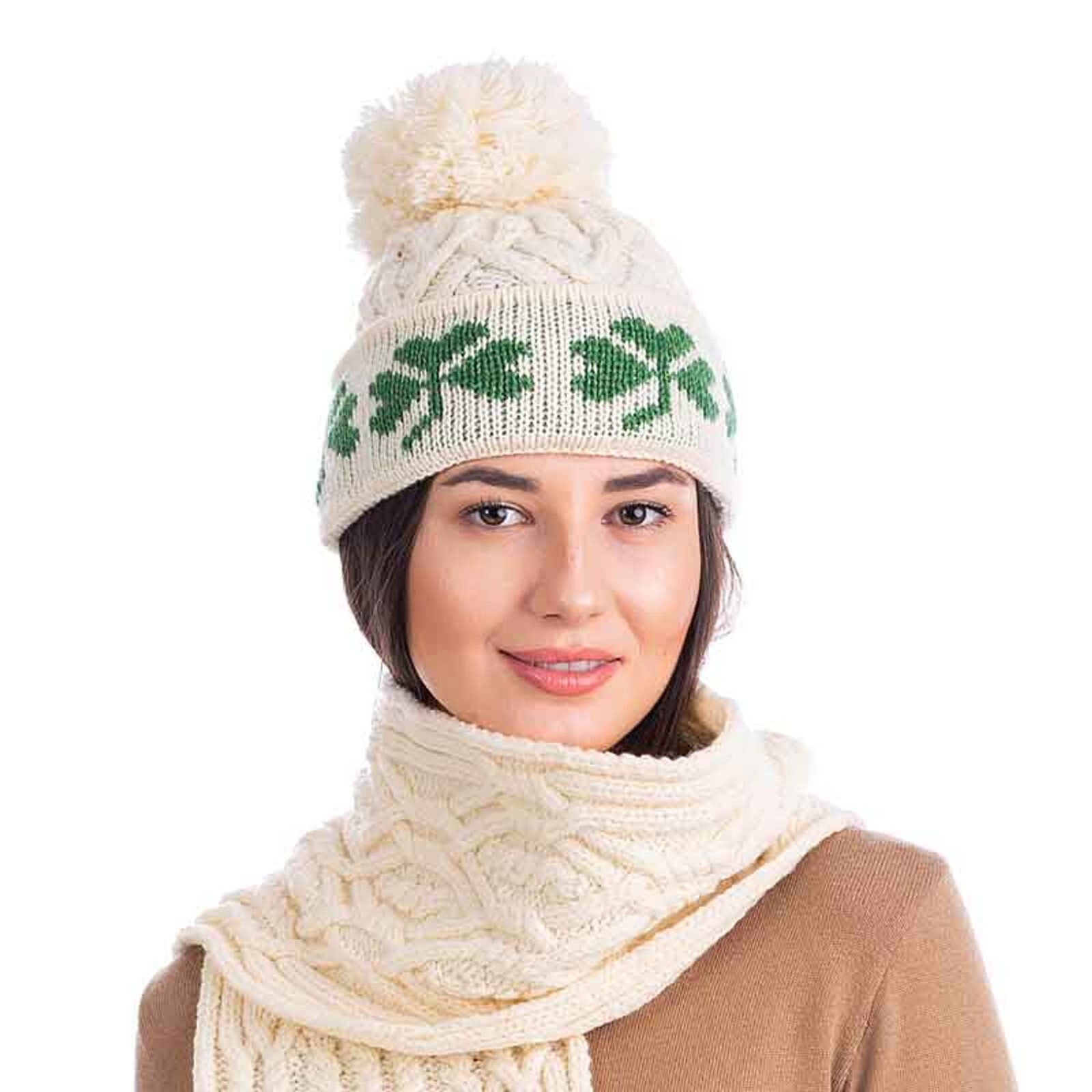 Ladies Merino Wool Hat with Shamrocks