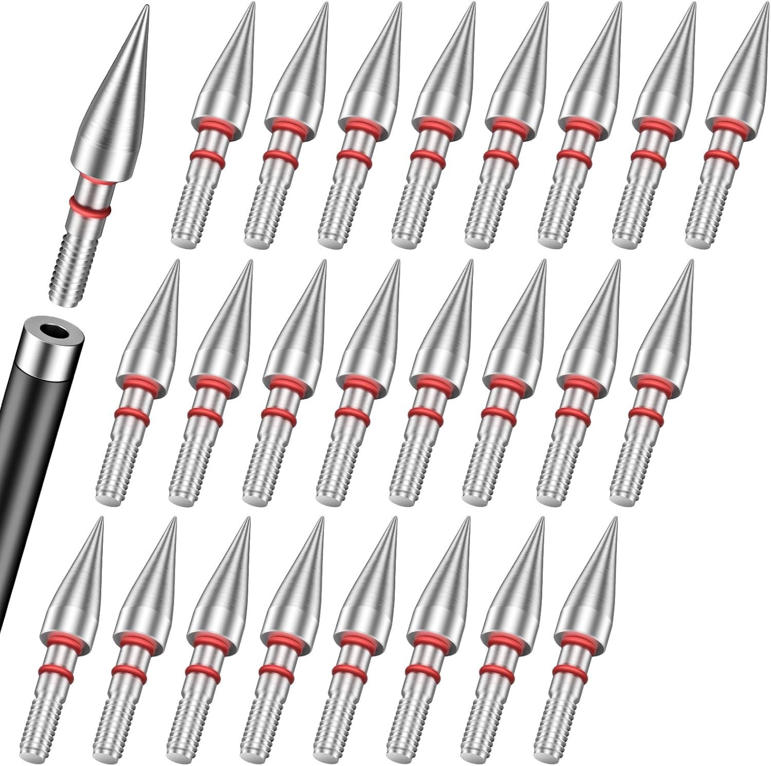 24pcs 5/16" Archery Field Points Screw-in Arrow Point 100 Grain Steel Field Tips