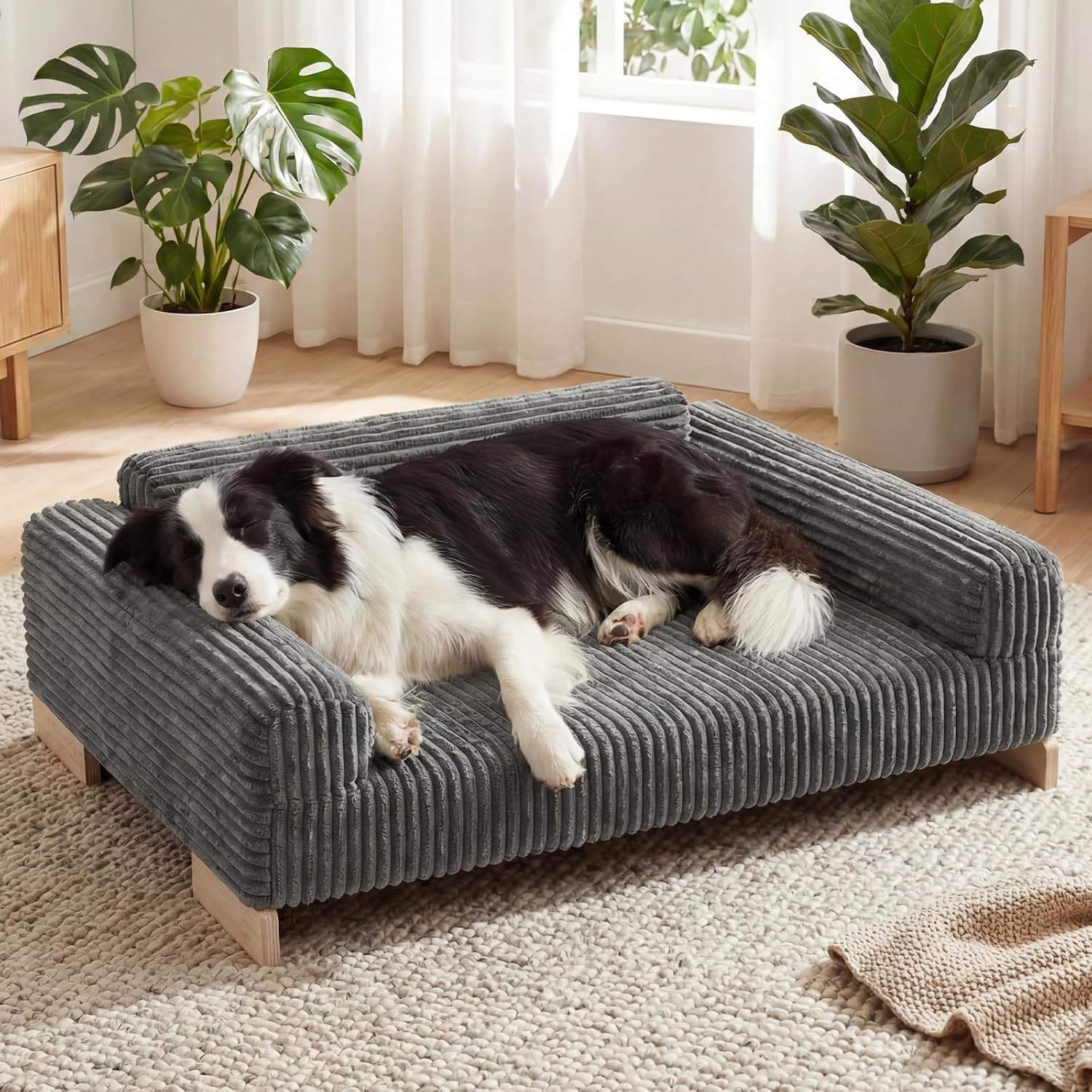 Elevated Dog Bed Indoor, Wood Furniture Style Dog Couch Sofa with Removable Wash