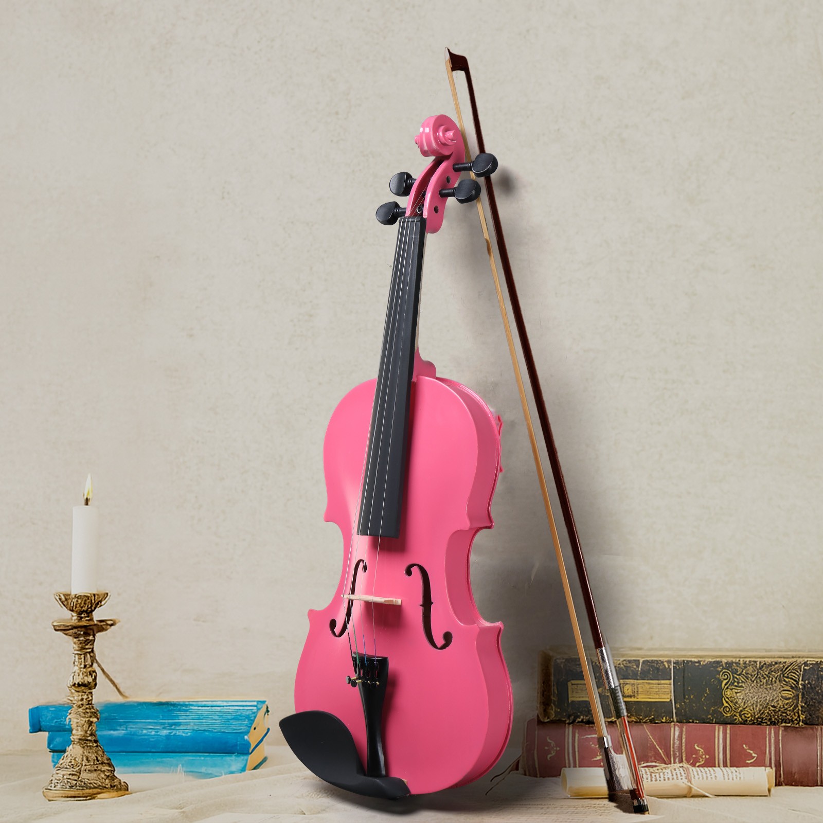 New 1/2 Size Kid Pink Basswood Acoustic Violin Fiddle with Case Bow Rosin US