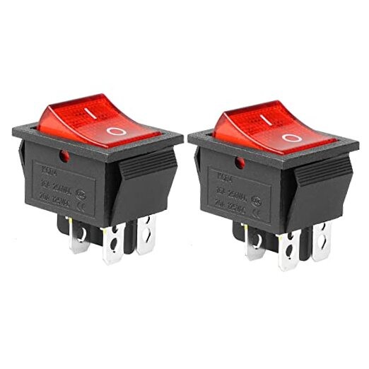2Pcs AC 20A/125V 15A/250V DPST 4 Pins 2 Position AC 16A/250V 20A/125V Red