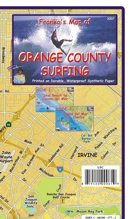 Orange County Surfing Map Waterproof Surfing Guide by Franko Maps