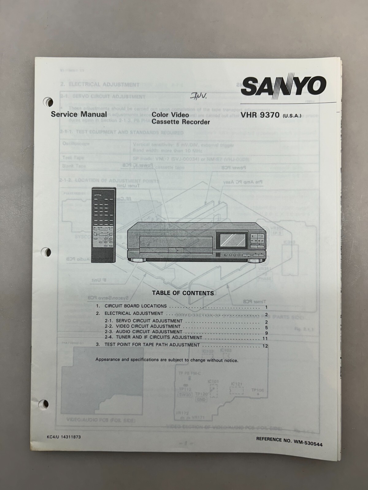 Sanyo VHR9370 Original Service Manual Free Shipping