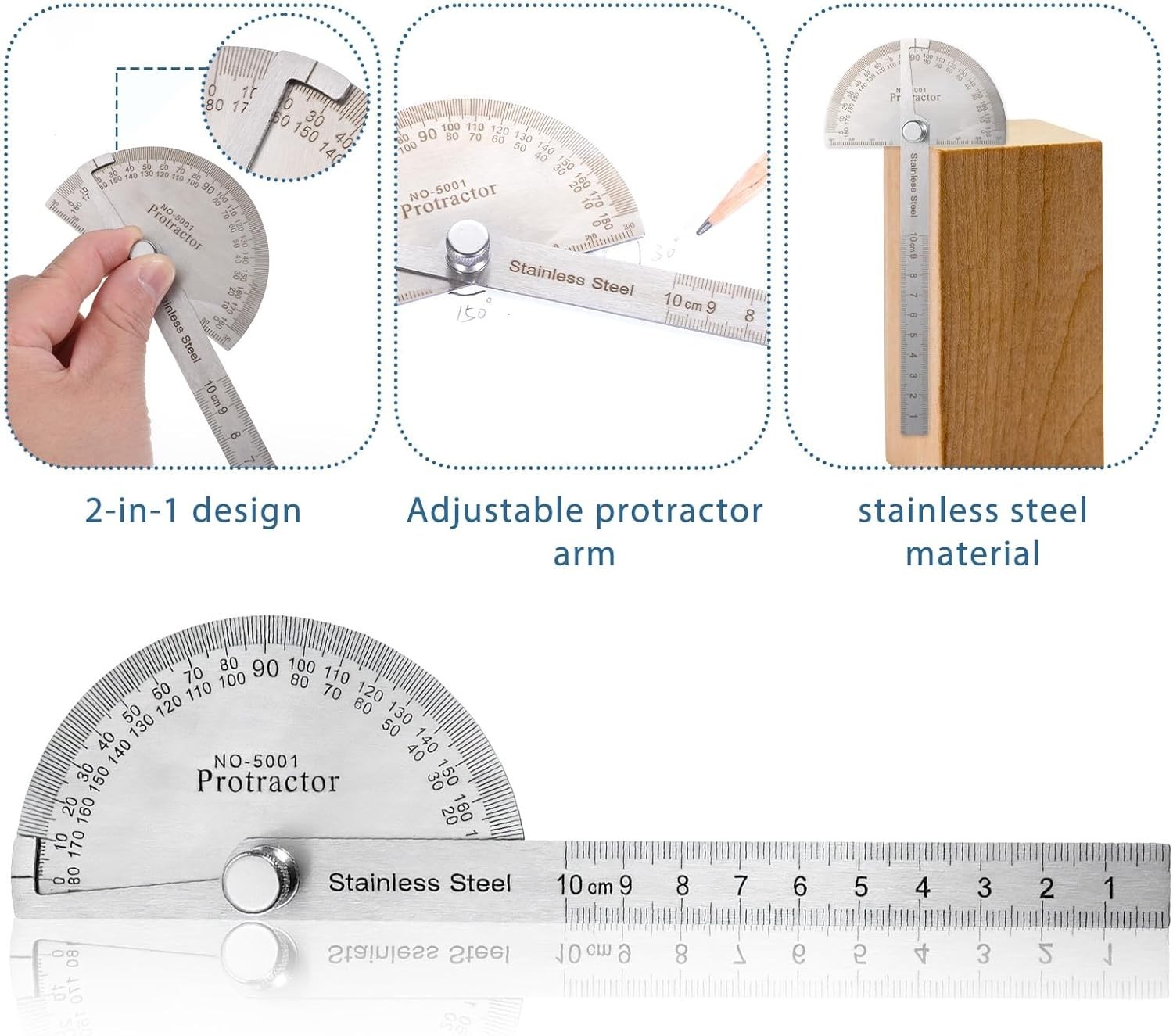Compact 10cm Stainless Steel Angle Protractor - Ideal for Craftsmen & Students