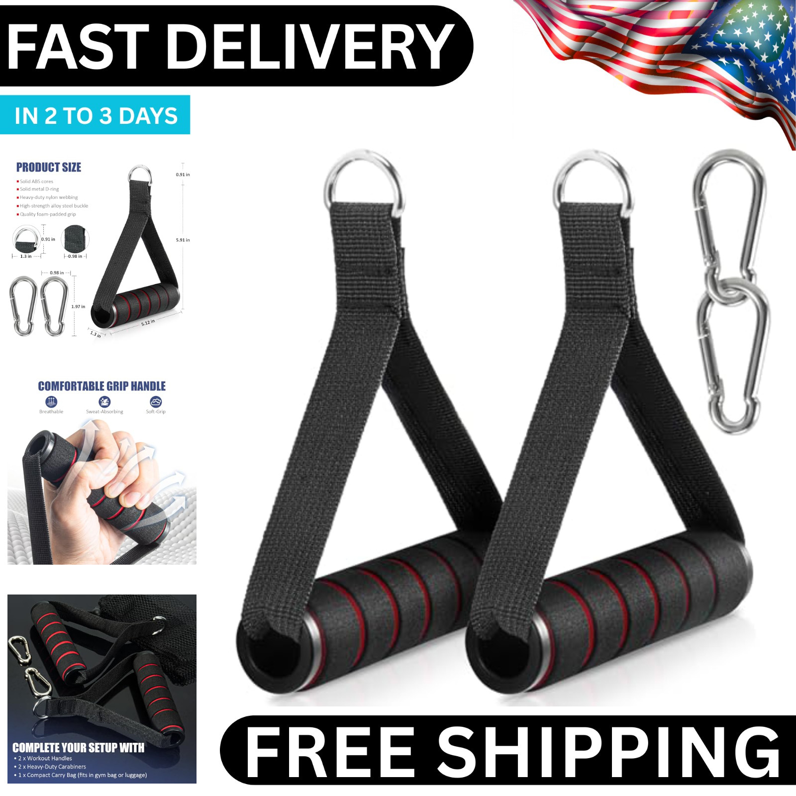 2 Pack Exercise Handles, Gym Handle Equipment for Cable Machine Attachments USA