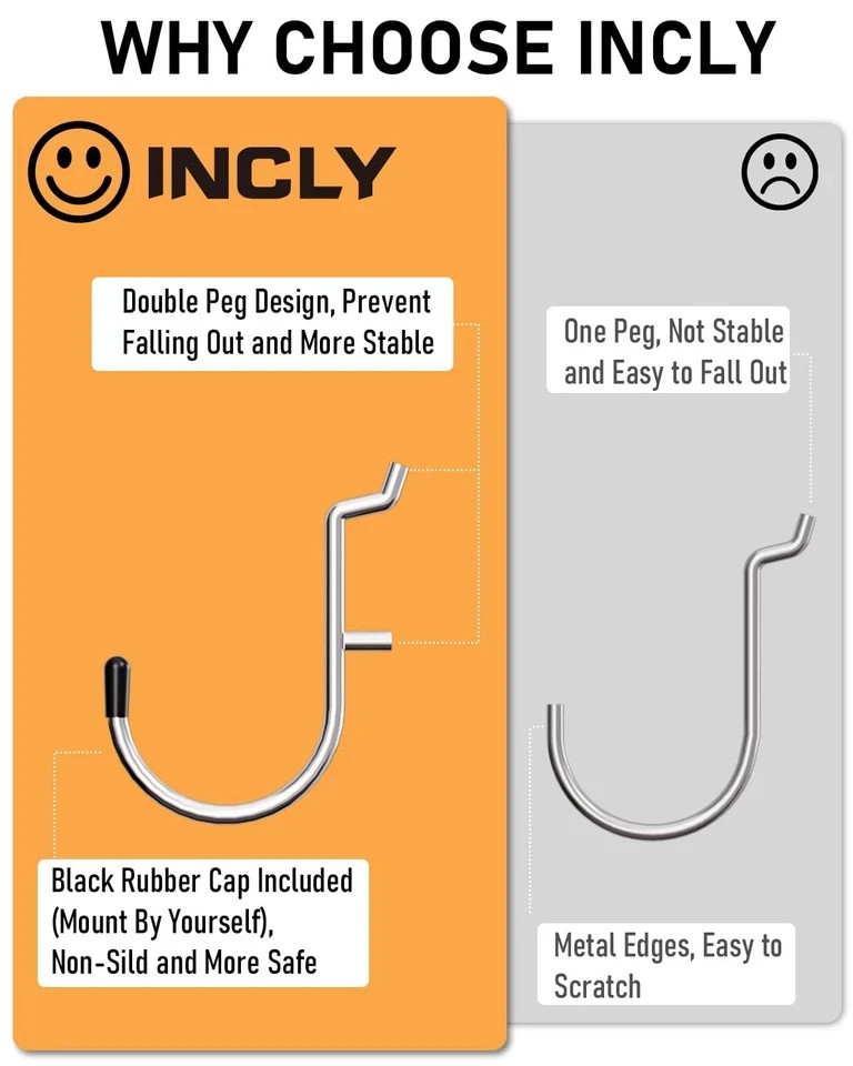 INCLY Pegboard Hooks Set for Hanging Tools 206PCS Heavy Duty Peg Hook Hanger ...