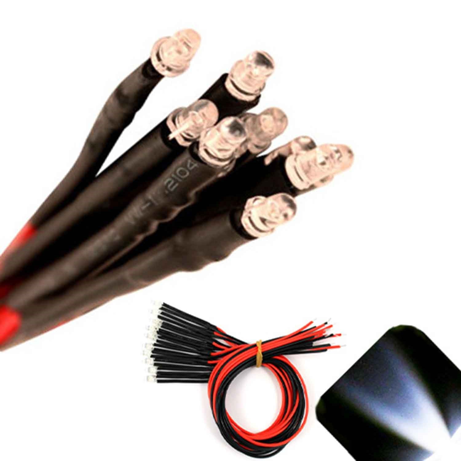5 x Pre wired 6v 3mm Cool Clear White LEDs Prewired 6 volt DC LED Light 4v 5v