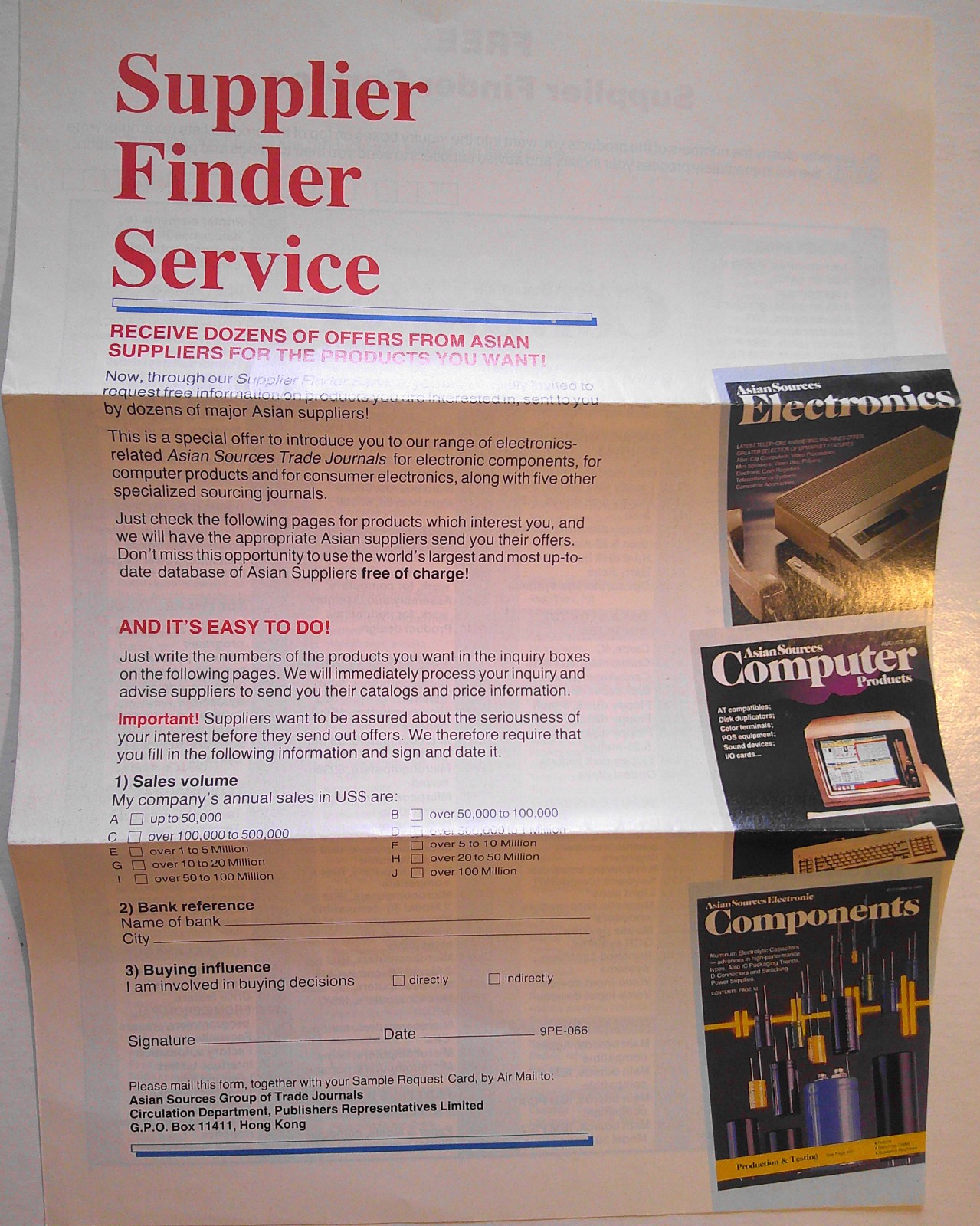 Supplier Finder Service brochure - by Asian Sources Trade Journals [1980s]