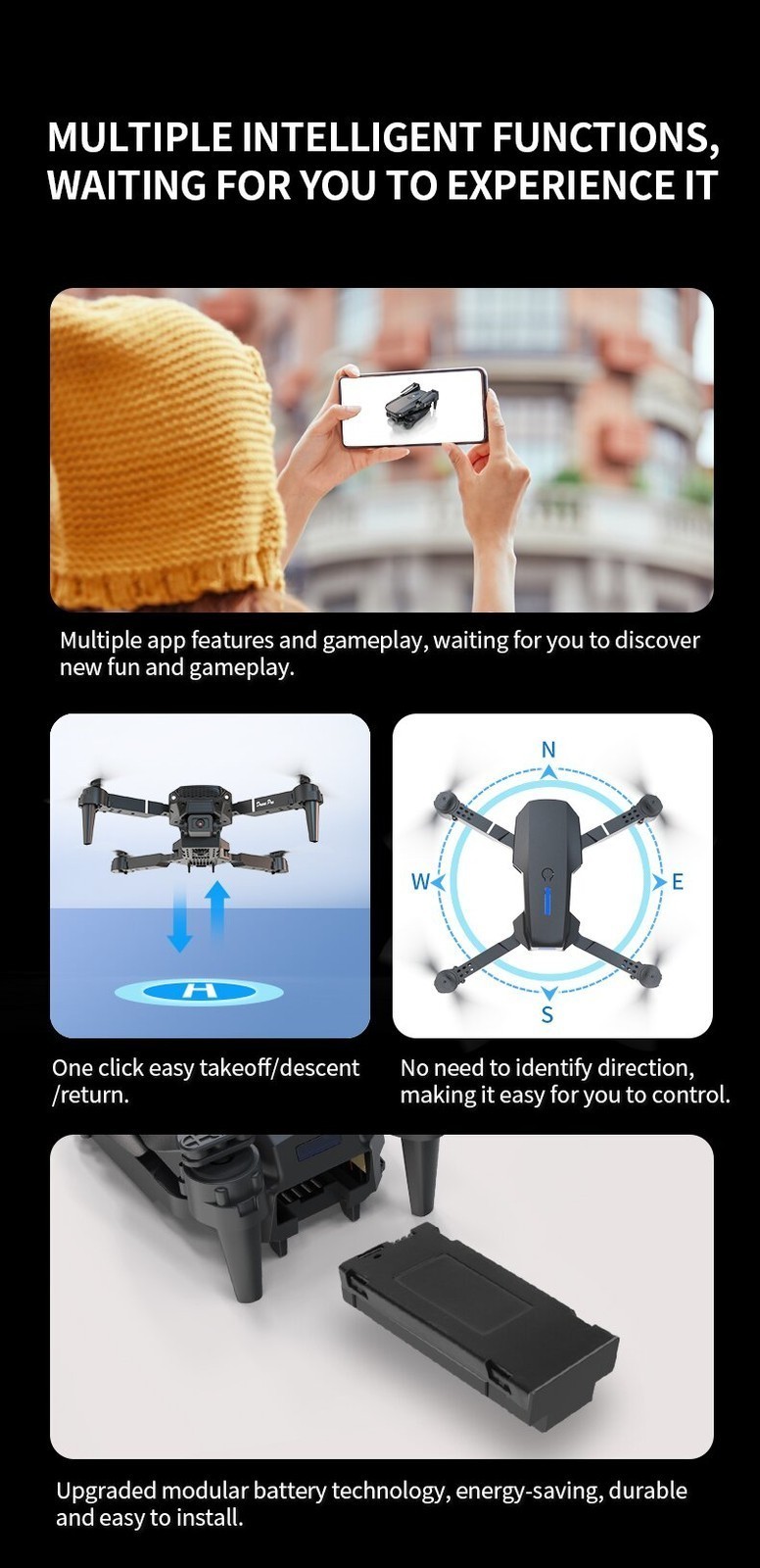 E88 Pro 4K HD Dual Camera WiFi FPV RC Foldable Quadcopter Remote With Screen NEW