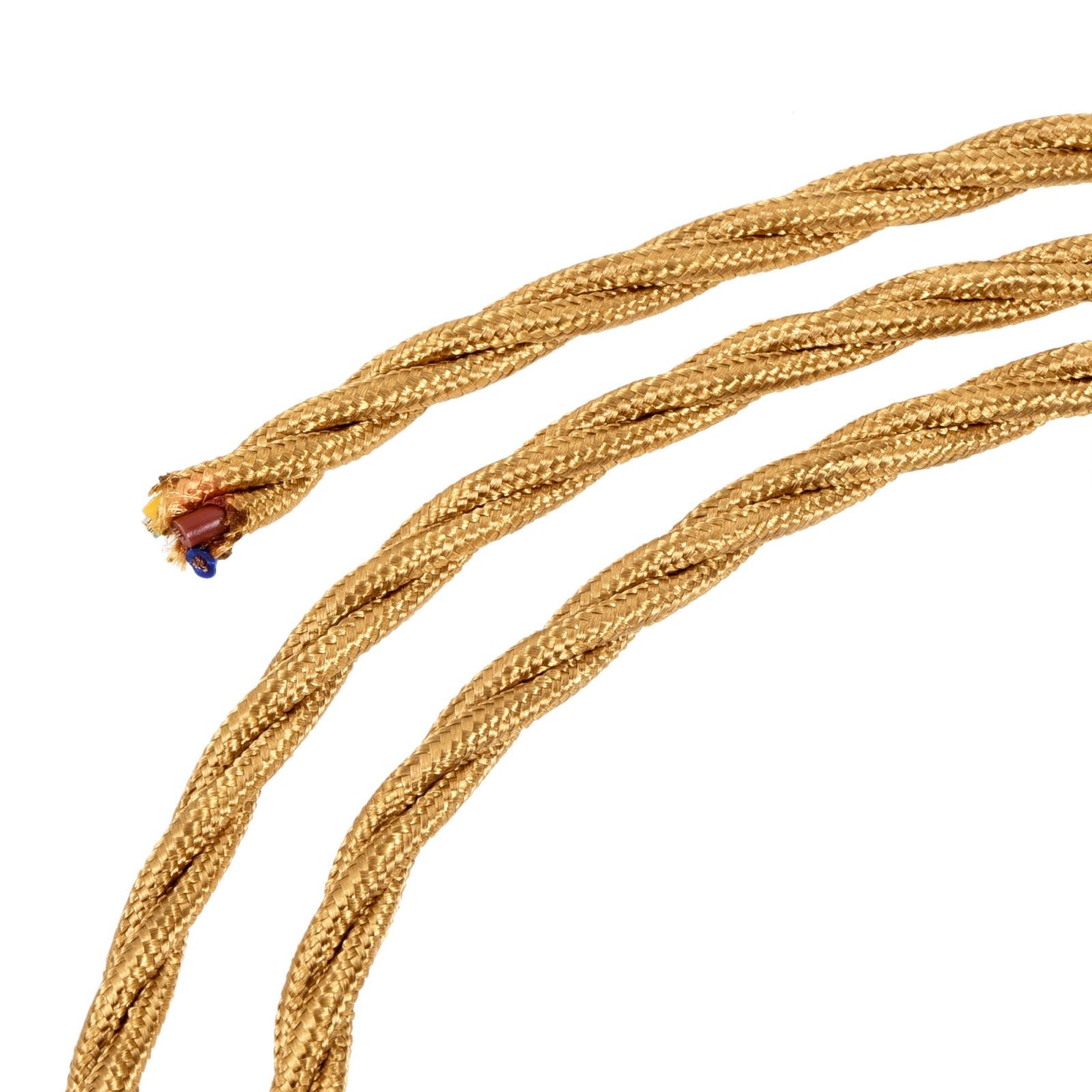 Twisted Cloth Covered Electrical Wire Vintage 3 Core 18AWG 5M Gold Tone