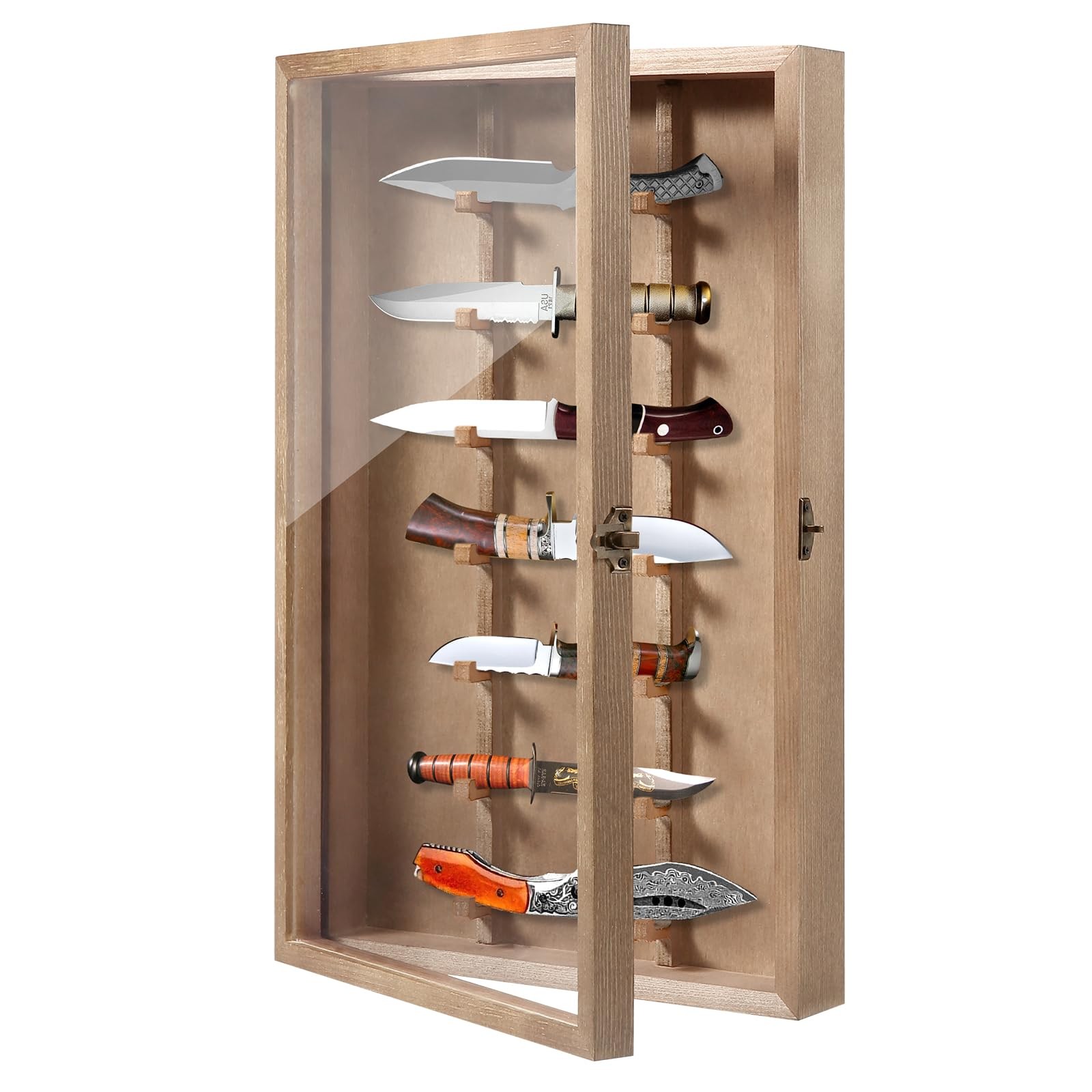 Knife Display Case with Lockable Clear Acrylic Door, Wall Mount Wooden Knife ...
