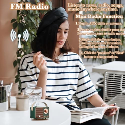 Retro Bluetooth Speaker, Wireless Mini Portable Speakers Support USB/TF Green