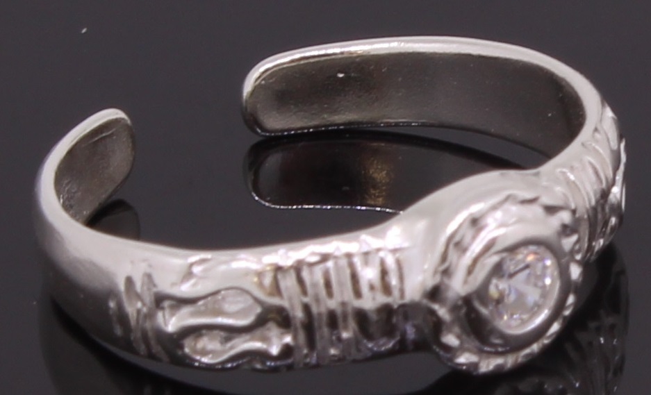 Toe Ring Sterling SIlver Adjustable With CZ Stone