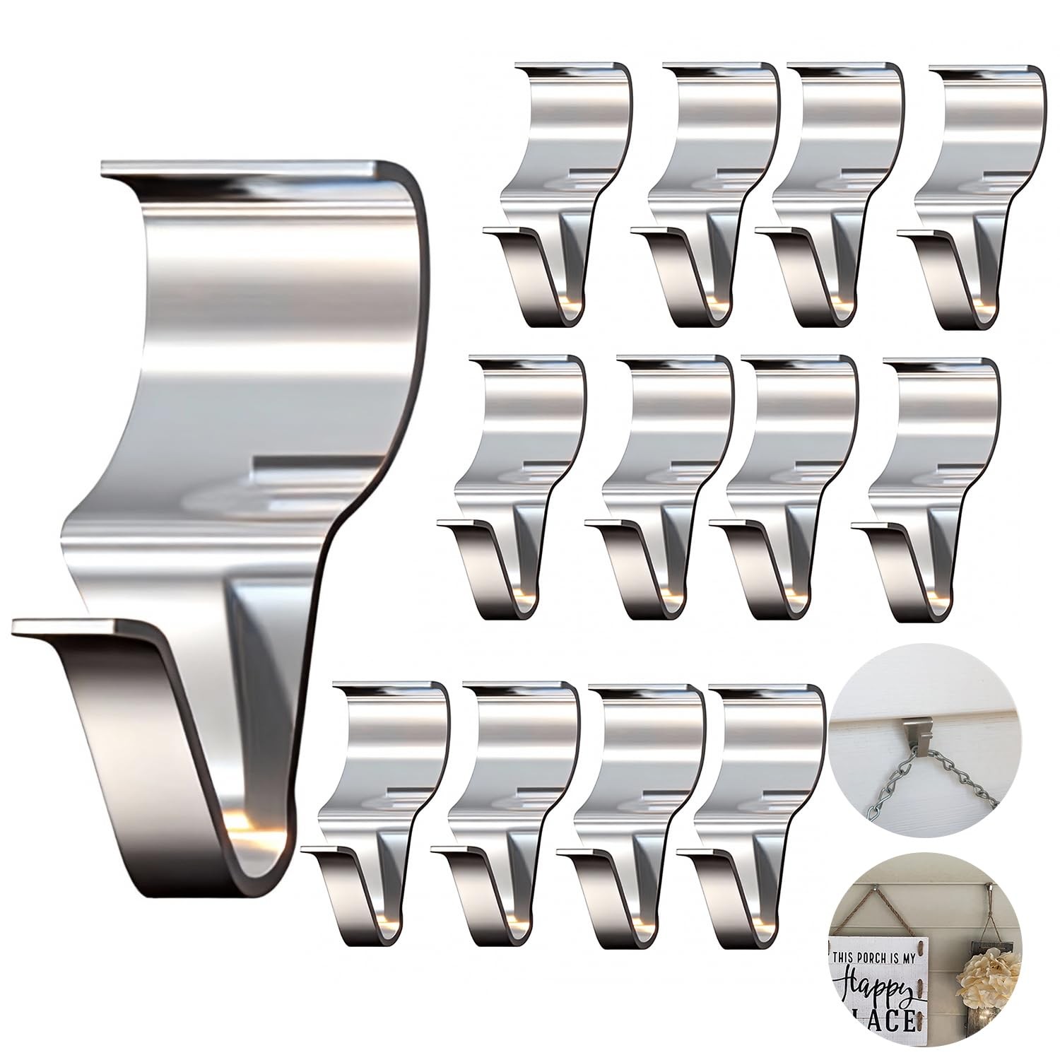 14 Pcs Vinyl Siding Hooks, Stainless Steel No-Hole Hangers for Hanging Wreath...