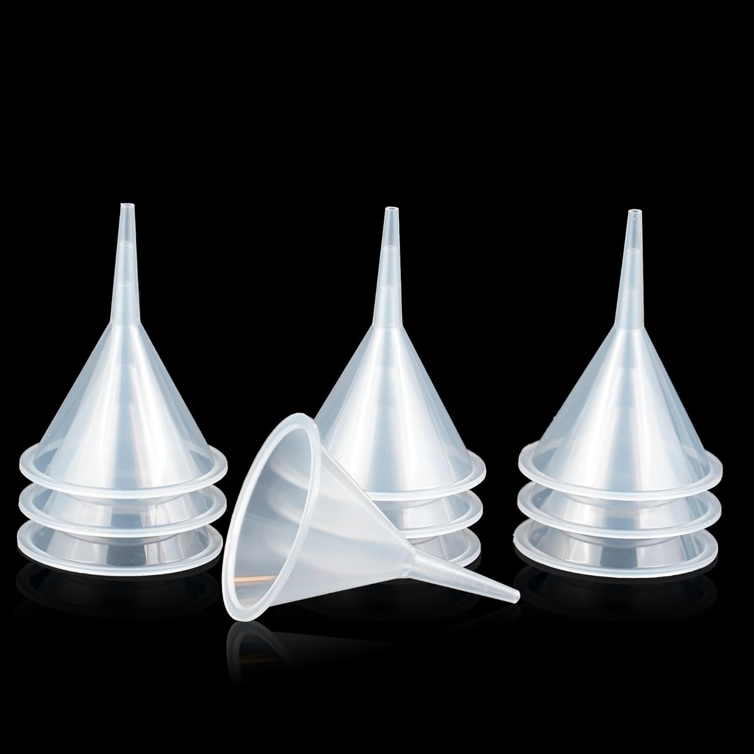Mini Clear Polyethylene Funnel Kit - 10 Pcs Narrow Neck Funnels for