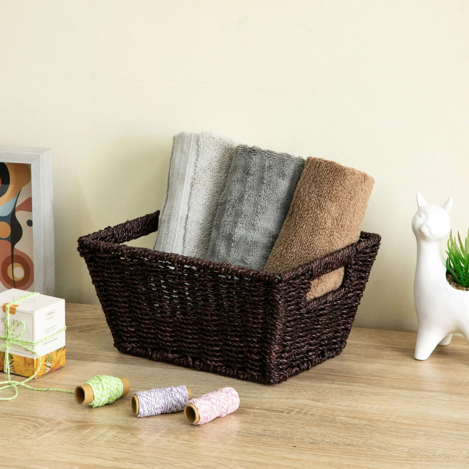 Homezone Espresso Handwoven Seagrass Basket, Rectangle