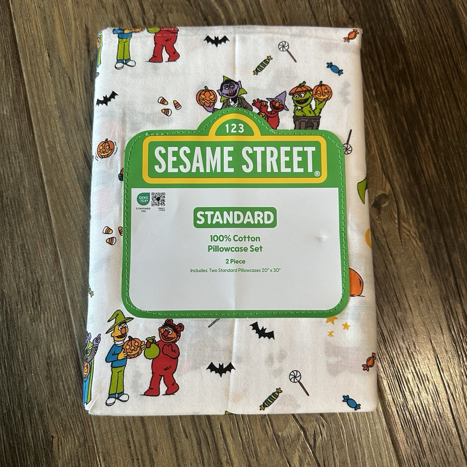 Sesame Street Halloween Pillowcase Set Elmo Ernie Oscar Standard Cotton NEW