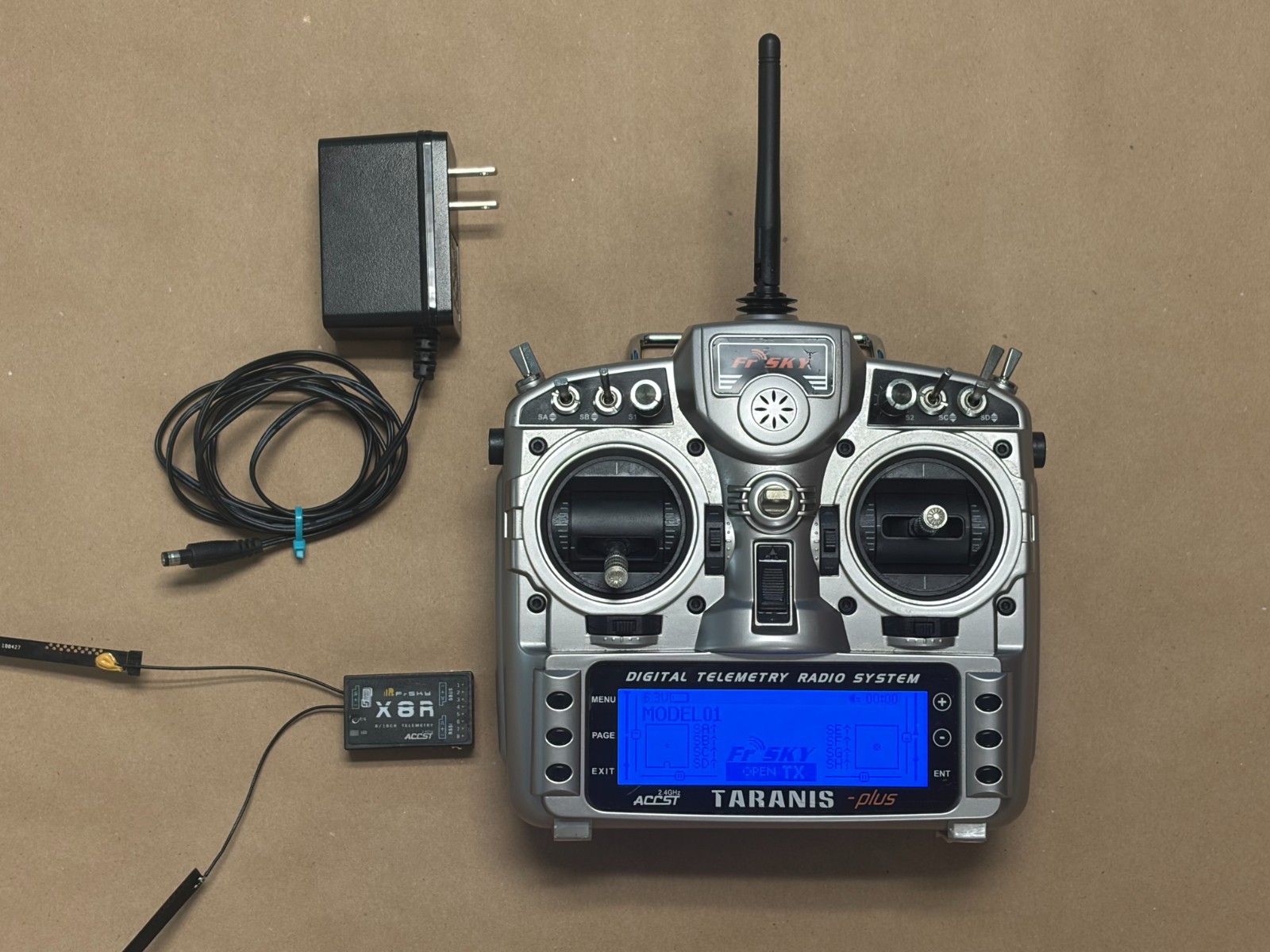 FrSky Taranis X9D Plus 2.4GHz Radio Transmitter w/ X8R Receiver & Battery- Used