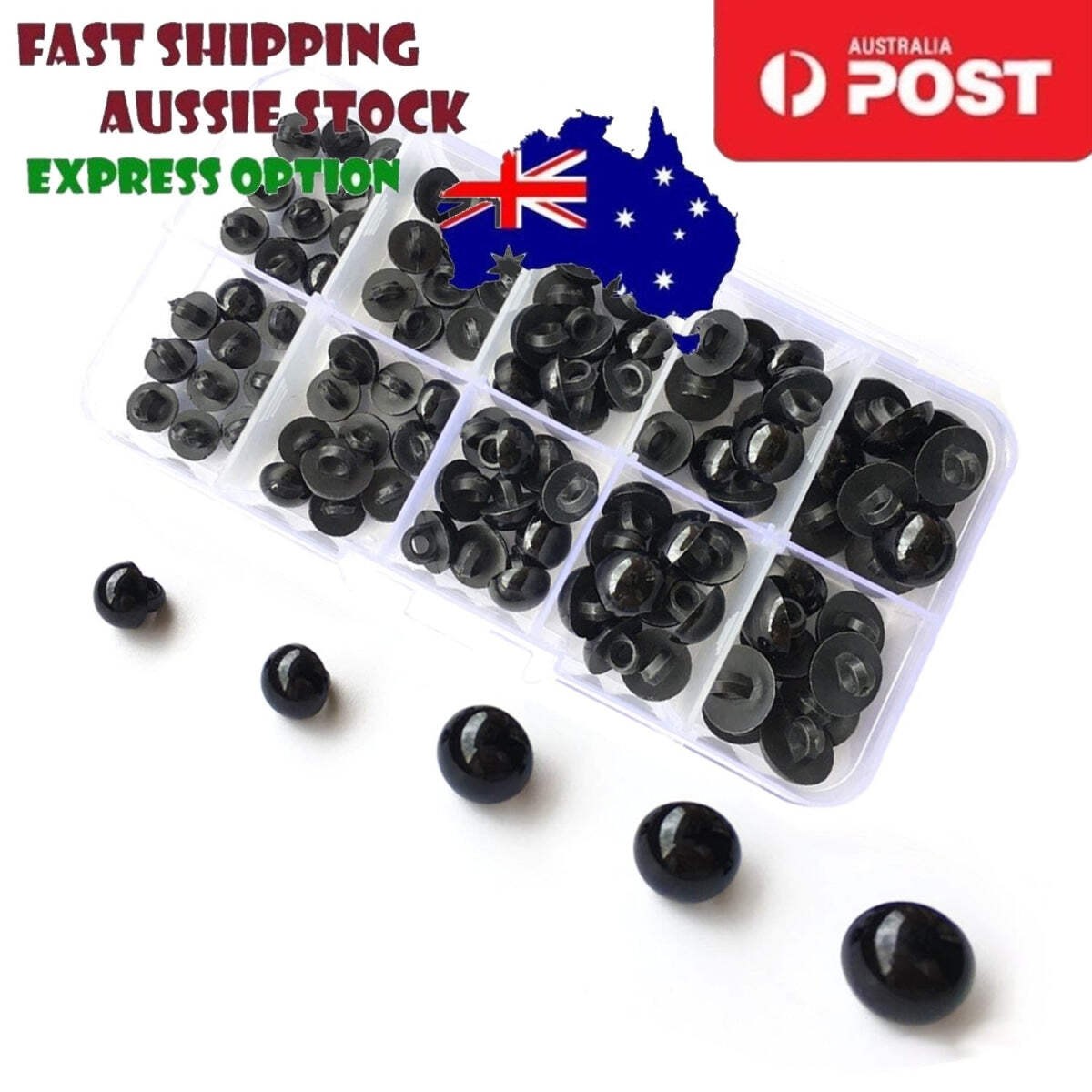 100x Doll Eyes Buttons Round 8mm-15mm Mushroom Domed Sewing Shank Black DIY Anim