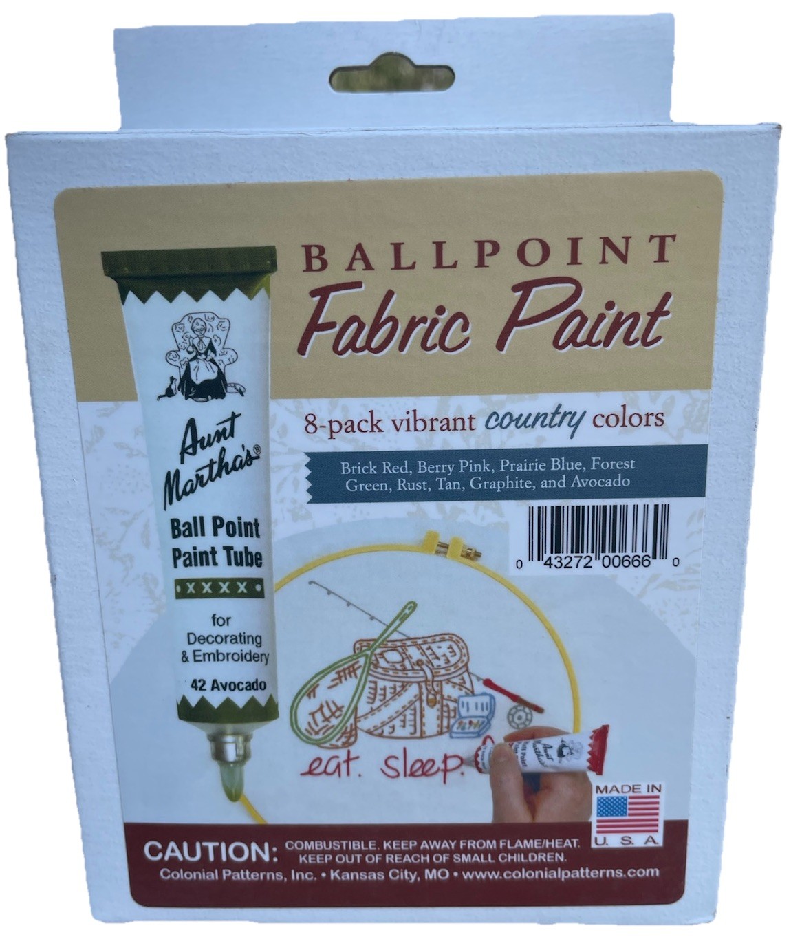 Aunt Martha's Ballpoint Fabric Paint Tubes Set of 8 Country Colors NOS Made USA