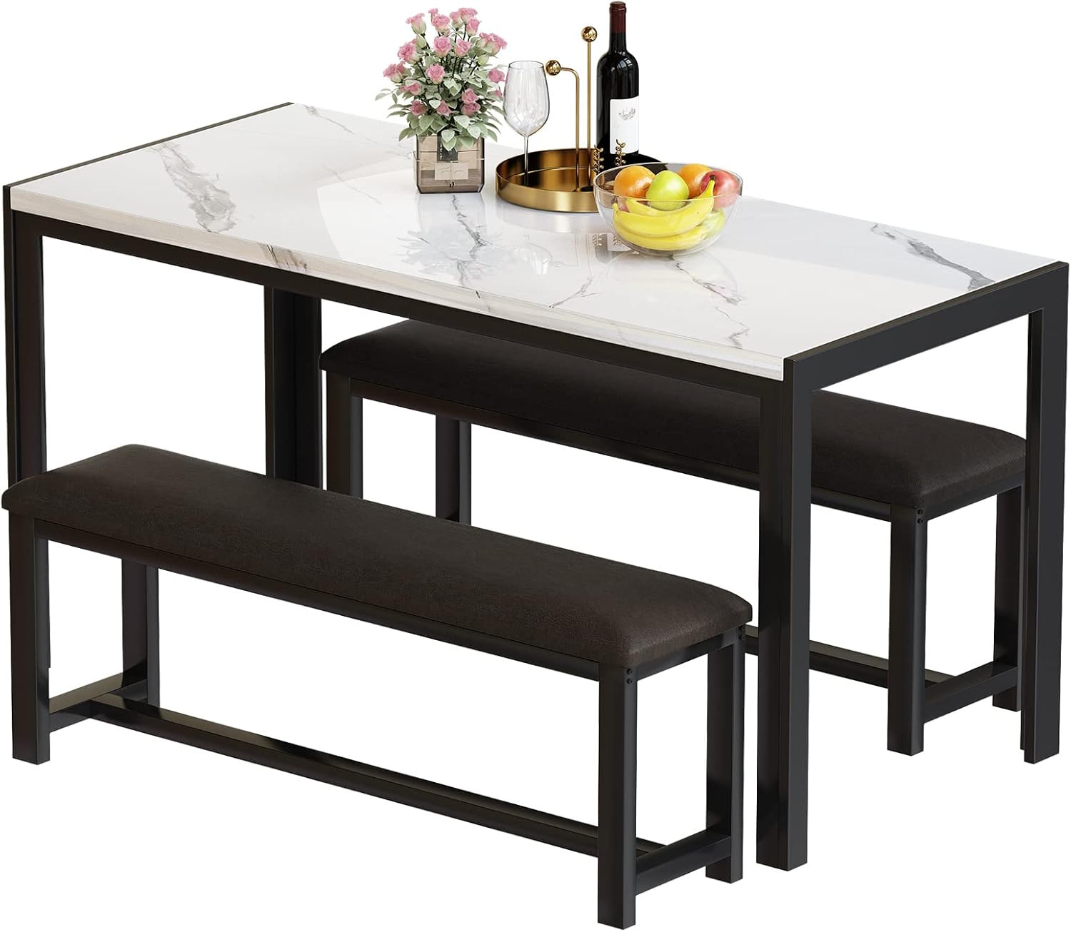 Dining Table Set for 4, Kitchen Table and Chairs for 4, Faux Marble Dining Room
