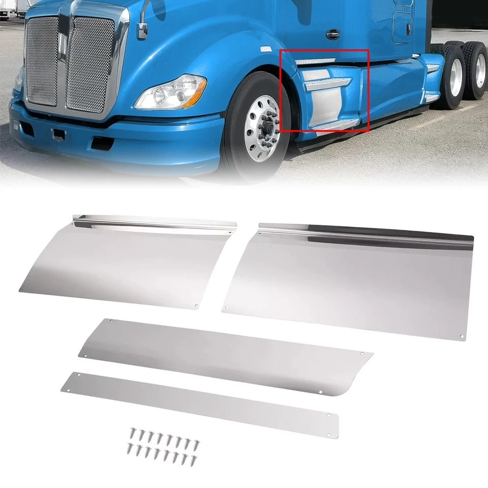 Kenworth T680 Front Upper and Lower Kick Panels Pair Set 430 Stainless Steel Cal