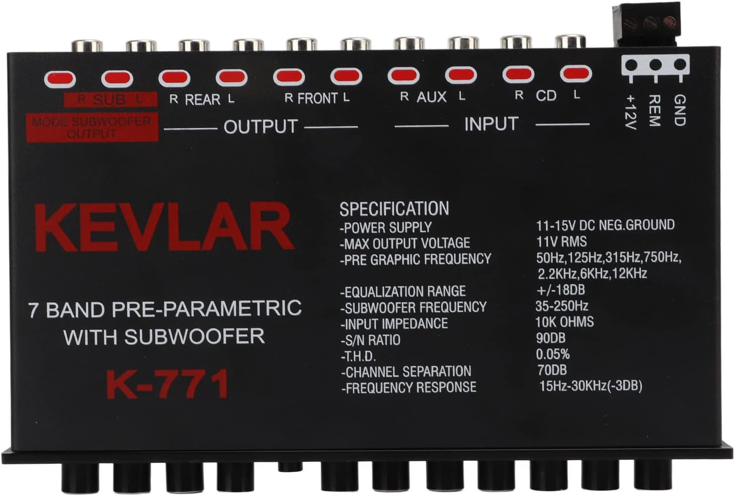 7 Band Car Audio Graphic Equalizer, Variable Gain Adjustment High Level Input EQ