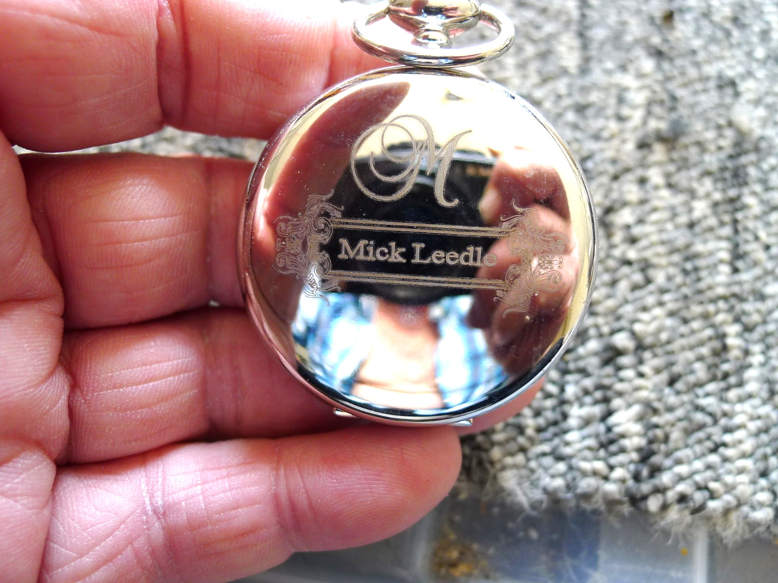 Mick Leedle  Qtz Chrome Hunter Pocket Watch.. 48mm  Beautiful 24hrDial..Working
