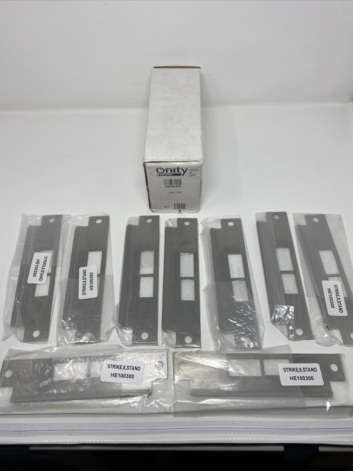 Onity HE100300 Hand Strike 8”- LOT OF 9. BRAND NEW- SATIN CHROME