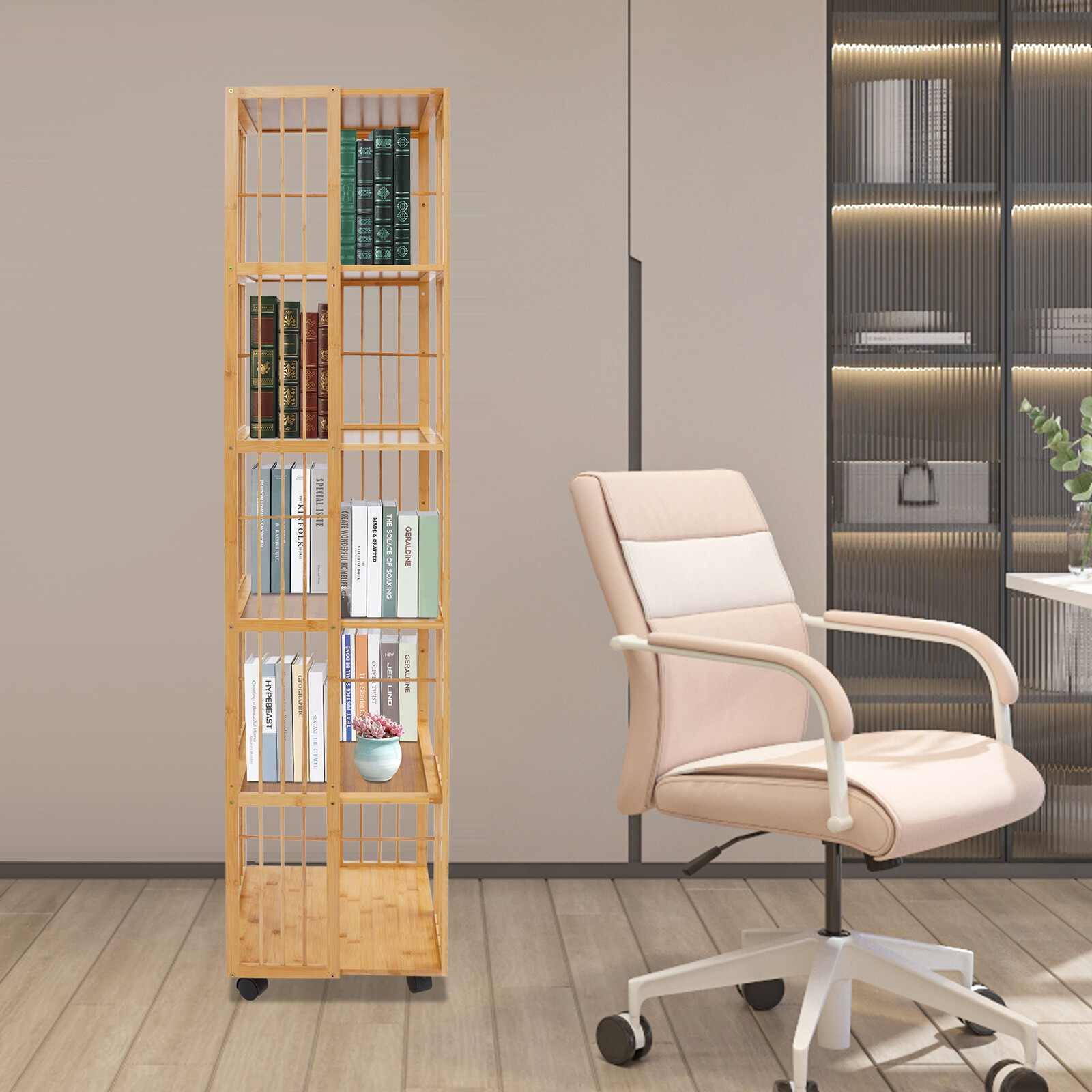 6-Tier Rotating Bookshelf, Book Storage Shelf, Floor Standing Rotating Bookcase