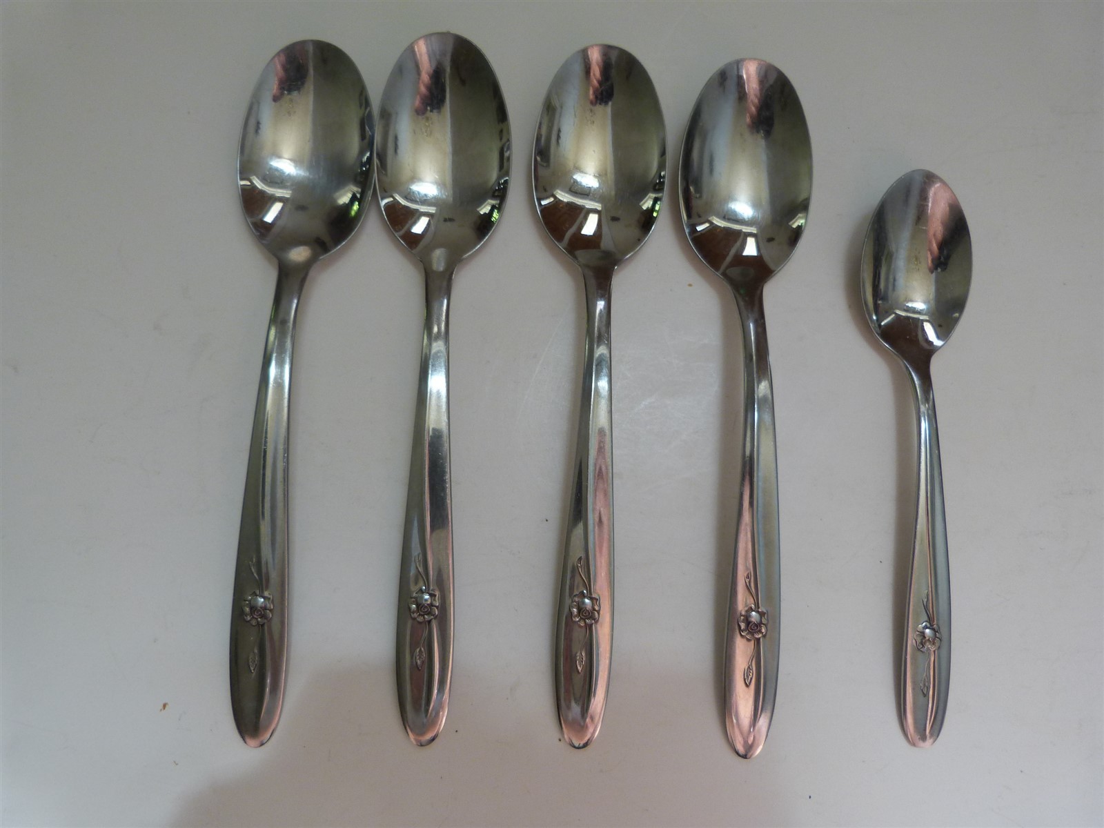 5 Traditions Stainless PROVINCIAL ROSE Sears Roebuck SPOONS 4 SOUP 1 TEASPOON