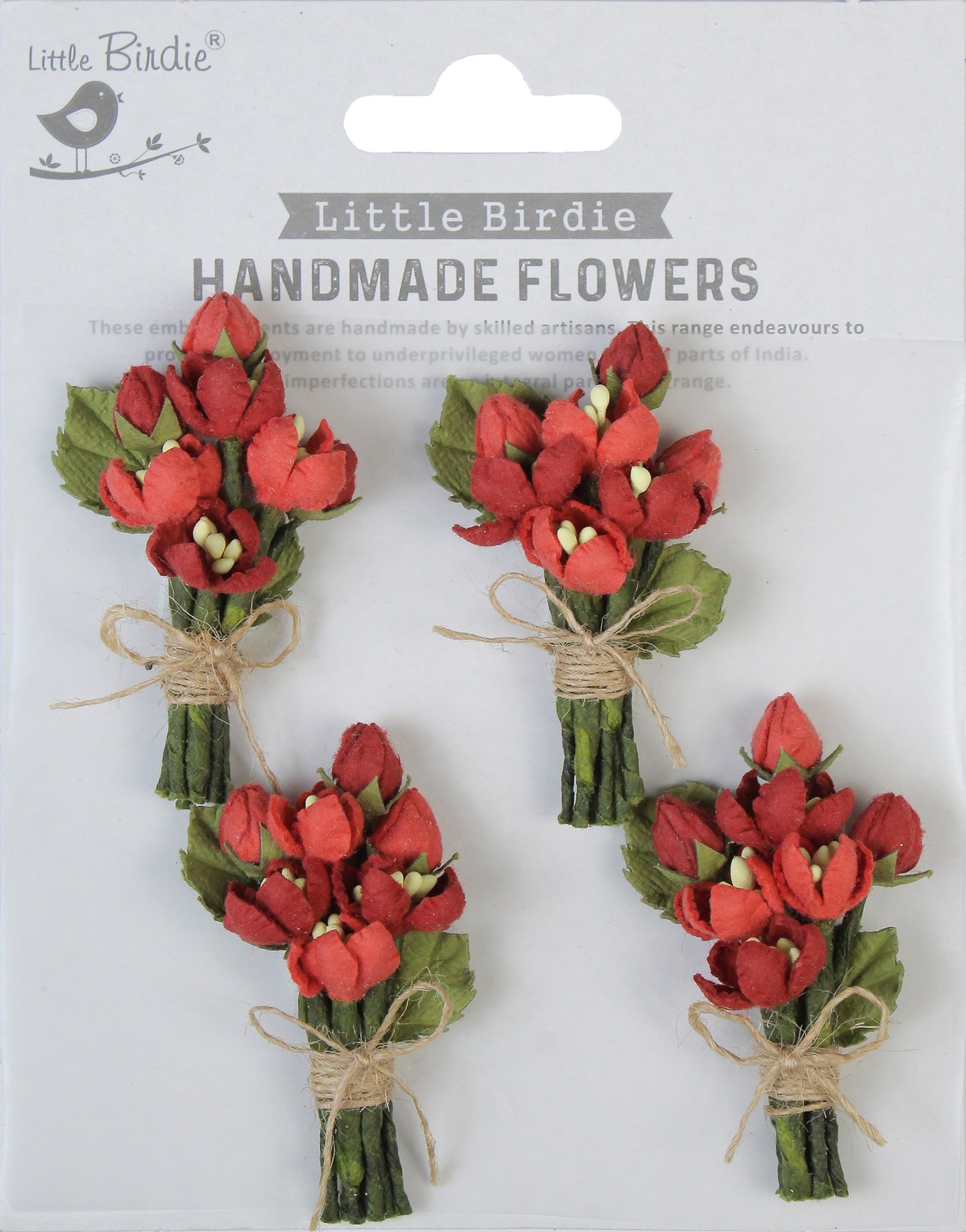 Little Birdie Jubilee Paper Flowers 4/Pkg-Scarlet Blend - 3 Pack