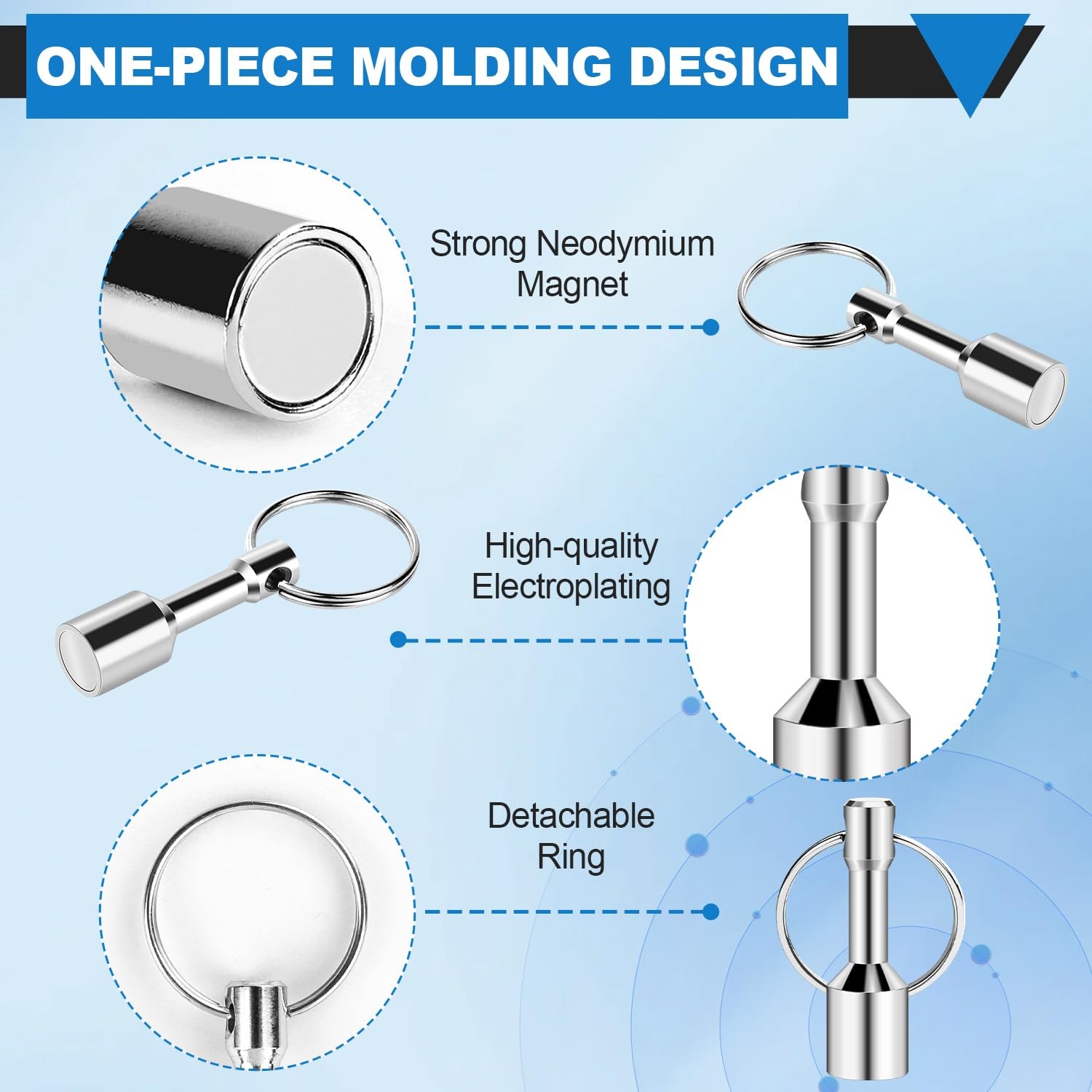 VSKIZ Keychain Magnet for Testing Brass, Pocket Key 2 Pack, Silver