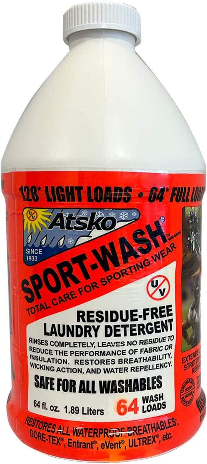 Sno-Seal SPORT WASH LAUNDRY DETERGENT, Liquid, 64 Fl Oz (Pack of 1), Unscented