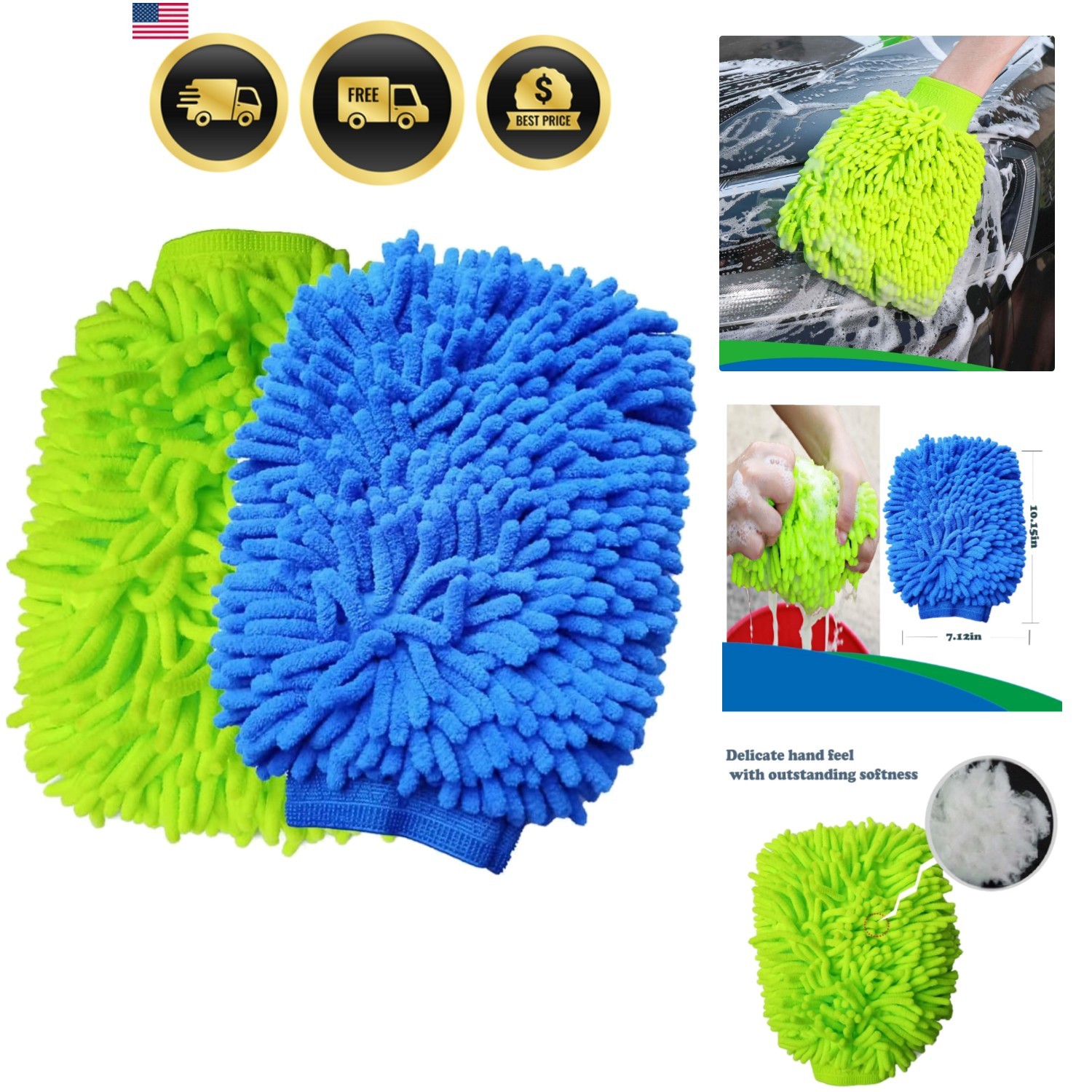 2 Pack Car Wash Mitt Microfiber Chenille Car Wash Mitt Scratch Free for Cars ...