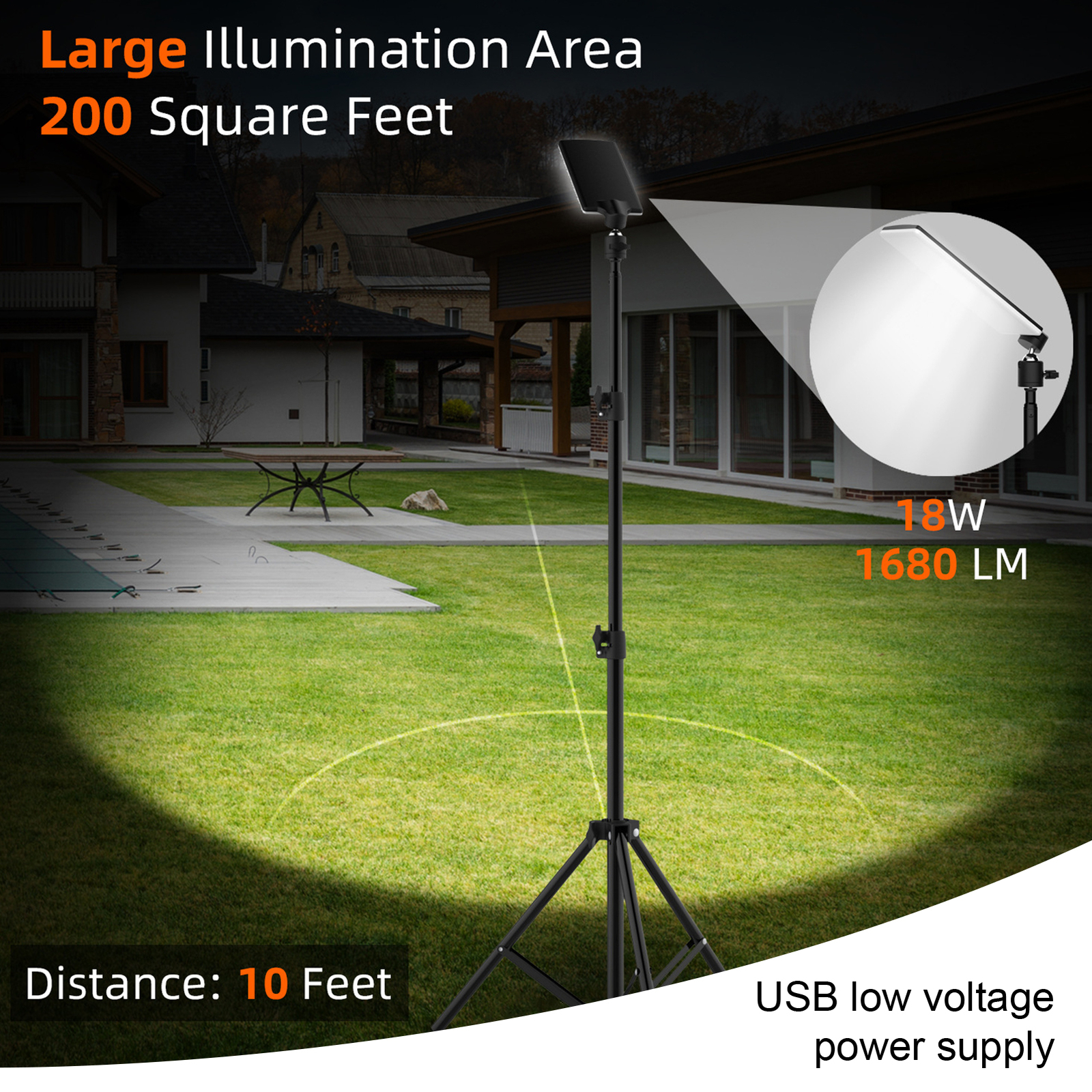 71" Telescoping Tripod Work Light 1680 Lumen Portable Camping Light LED USB Lamp