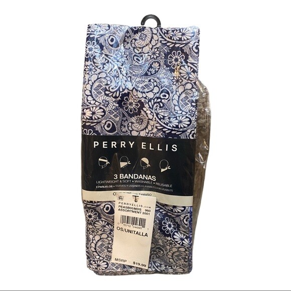 Perry Ellis Portfolio Men's Assorted 3 Pack of Blue Bandanas New