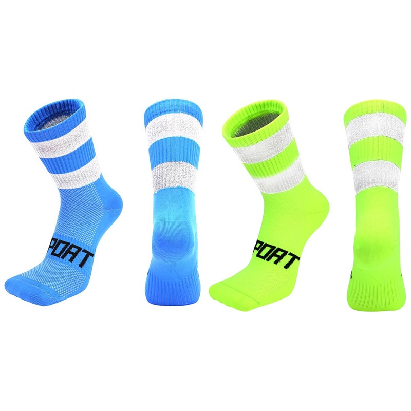 2 Pairs Reflective Cycling Socks Bicycle Riding Bike Sports Socks XC Green Blue