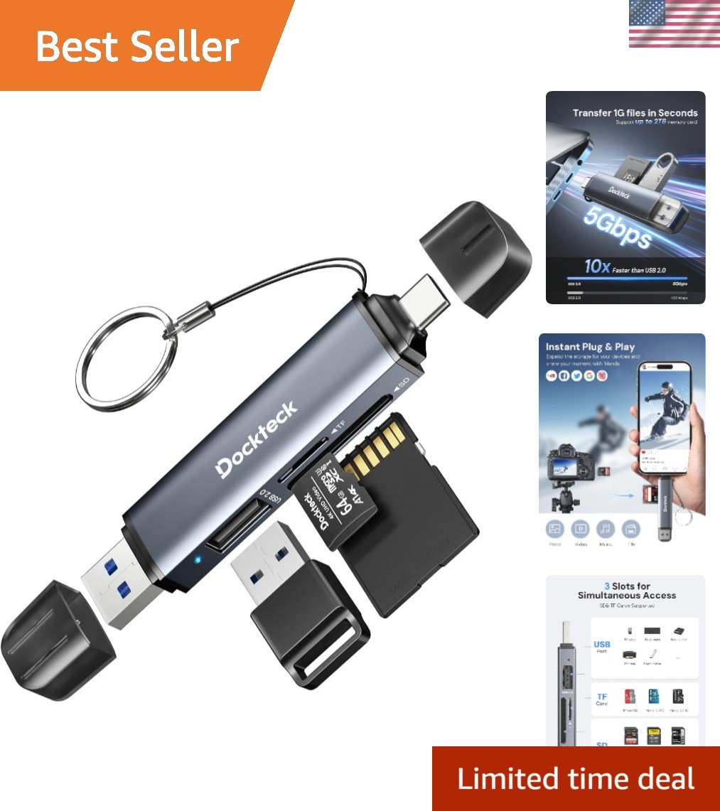 Compact USB 3.0 Card Reader with 3 Slots - Perfect for Photography & Travel
