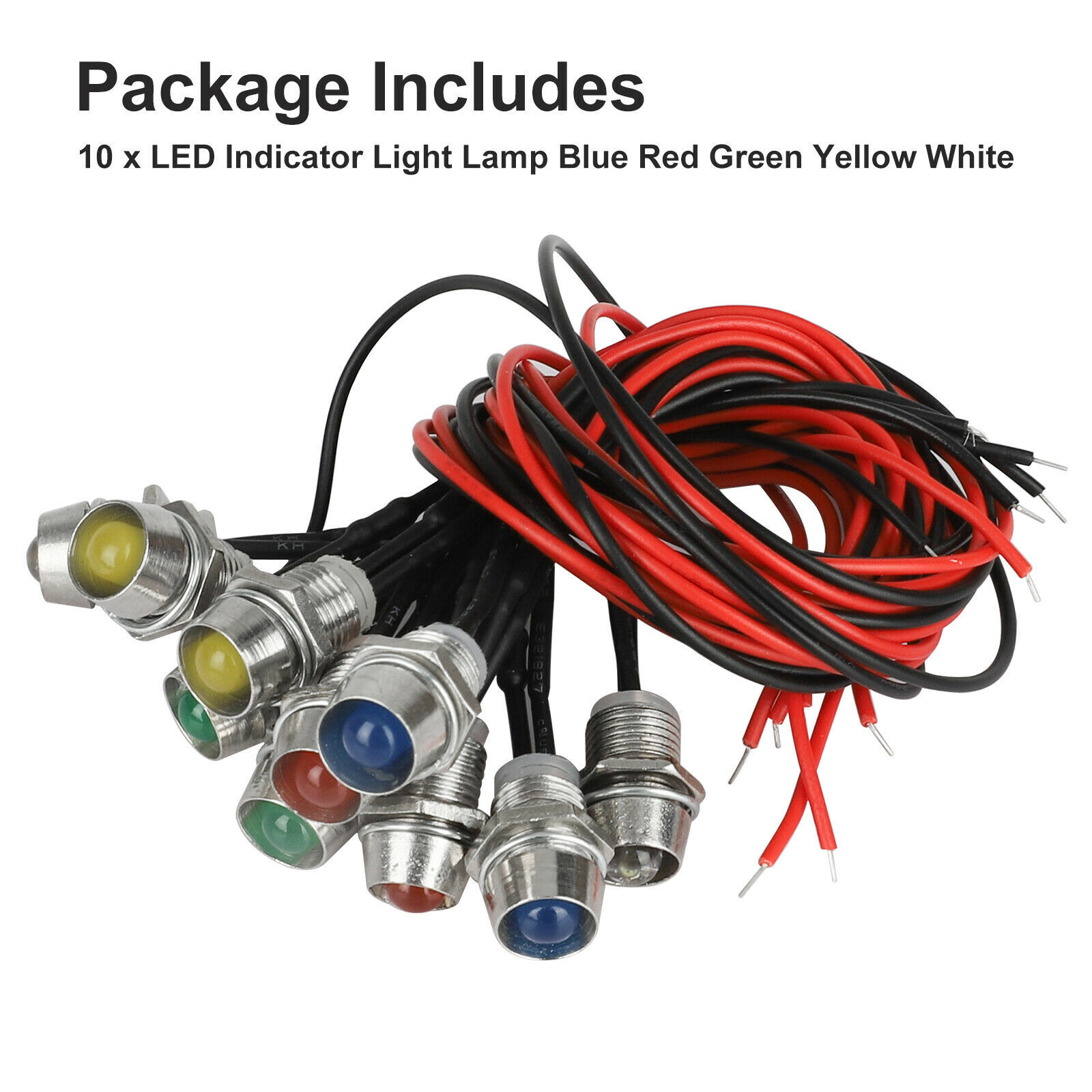 10PCS Car Boat LED Metal Indicator Light 12V 8mm Pilot Dash Panel Single Lamps