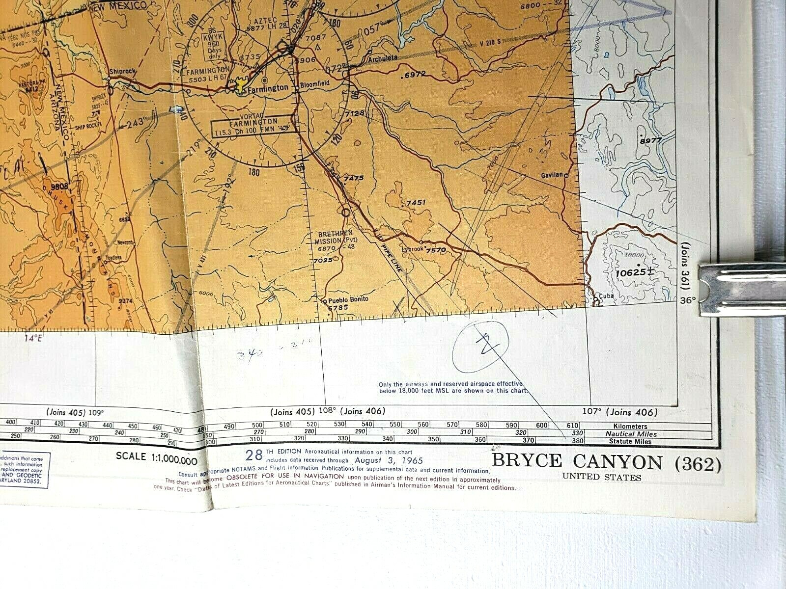 Bryce Canyon World Aeronautical Chart 28th Edition 1965